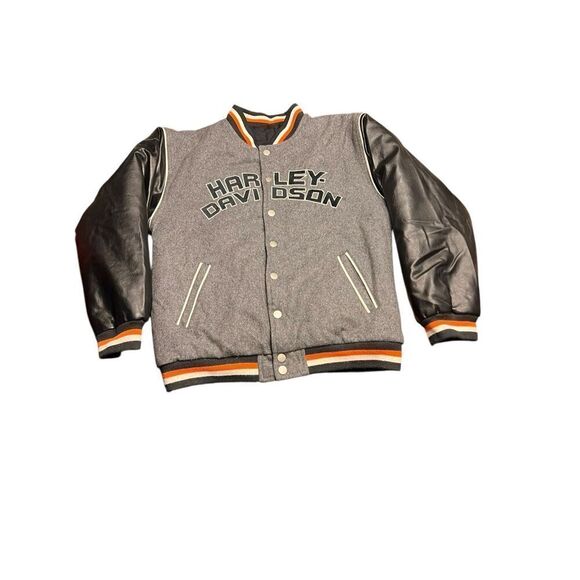 HARLEY DAVIDSON Jacket KIDS 10/12 Small Black Bomber Embroidered Logo reversible - Picture 1 of 11
